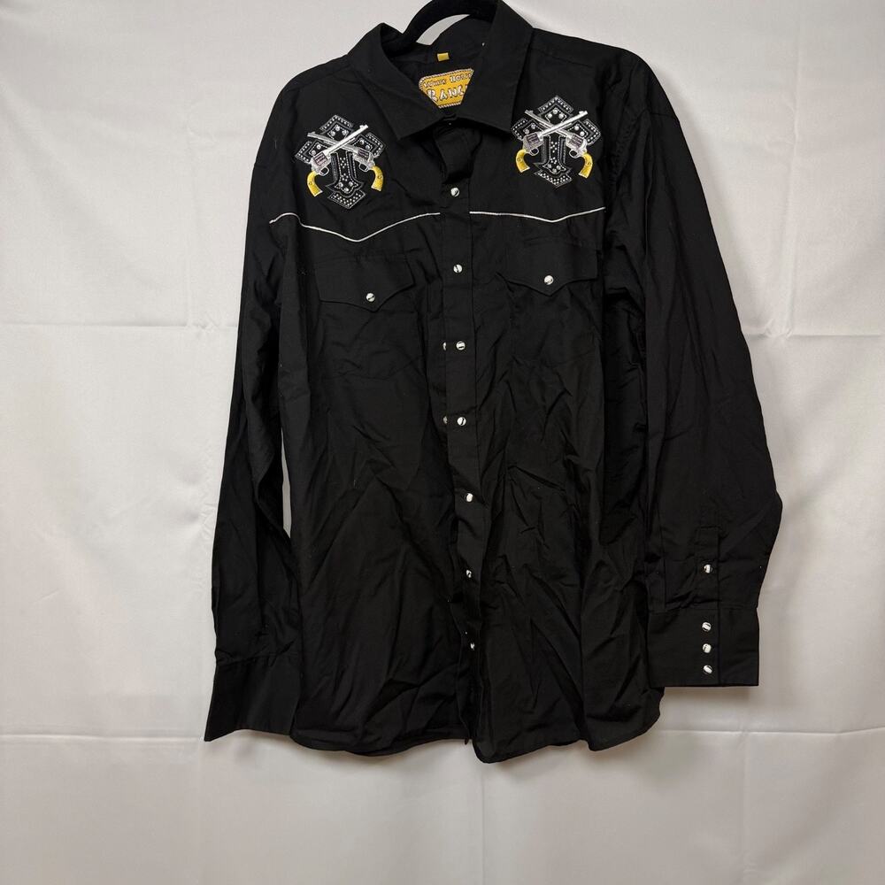 White Horse Ranch Western Pearl Snap Shirt XXL, embroidered pistols